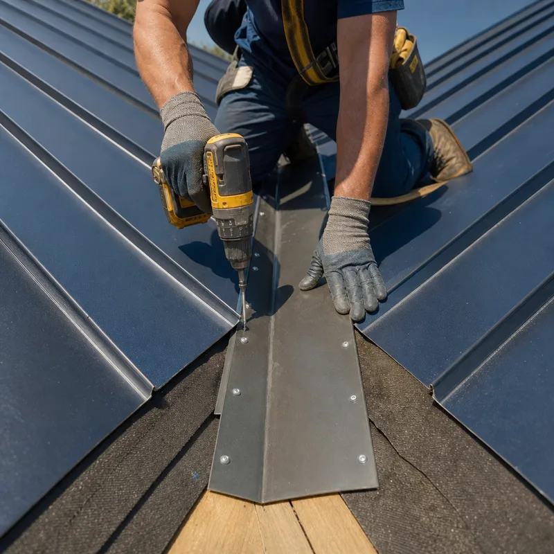Clean roof valley with correct underlayment layering, metal flashing, and fasteners away from the water channel
